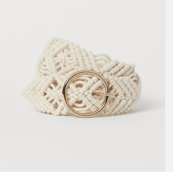 H&M Accessories - H&M hm Macrame Crochet Belt Cotton Cord Large Round Gold Buckle size XS-S NWT